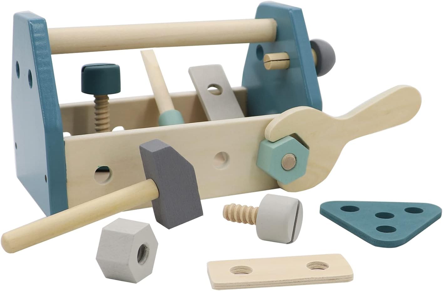 Montessori Herramientas de madera para niños pequeños, juegos de juguetes educativos para niños, caja de juego preescolar (azul)