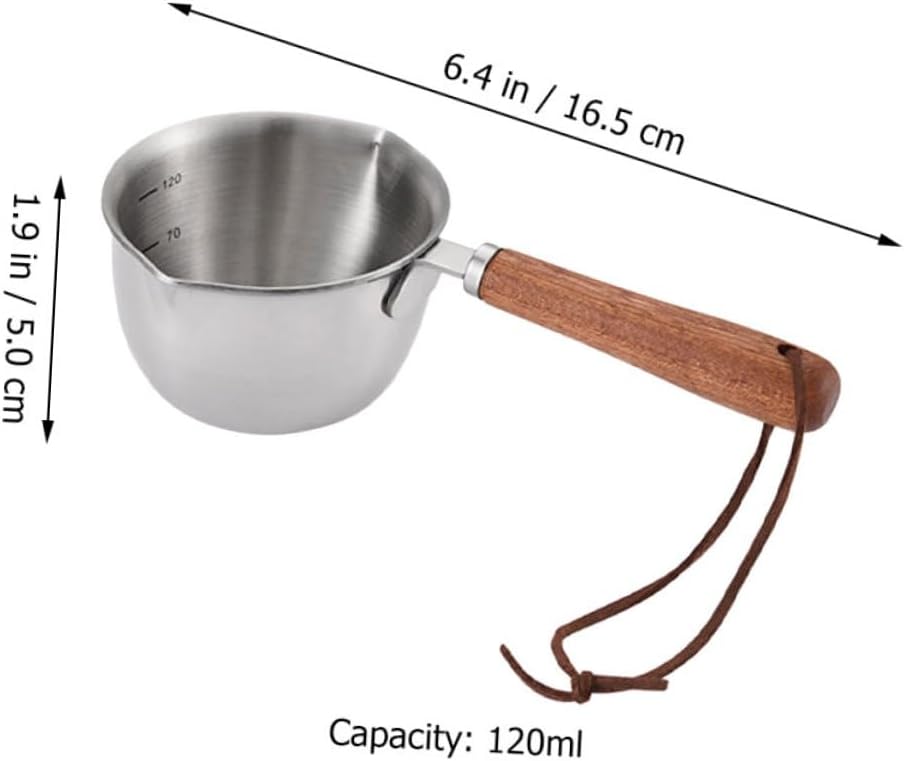 NOLITOY Cacerola de aceite caliente de acero inoxidable de madera gruesa de 6.8 fl oz para hervir huevos y leche caliente (tamaño grande) para