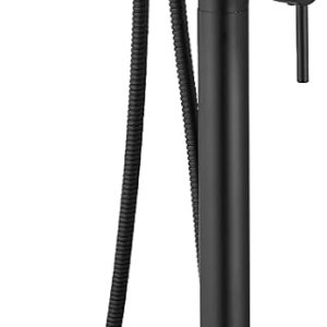 gotonovo Llenador de bañera independiente negro mate con ducha de mano de cerámica para montaje en el suelo, grifo de bañera de latón de alto flujo gotonovo Llenador de bañera independiente negro mate con ducha de mano de cerámica para montaje en el suelo, grifo de bañera de latón de alto flujo