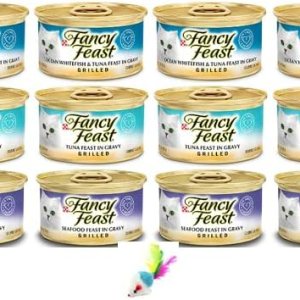 Fancy Feast – Paquete de comida húmeda para gatos a la parrilla, total 12 latas, 04 peces blancos del océano, 04 mariscos y 04 atún a la parrilla y Fancy Feast – Paquete de comida húmeda para gatos a la parrilla, total 12 latas, 04 peces blancos del océano, 04 mariscos y 04 atún a la parrilla y
