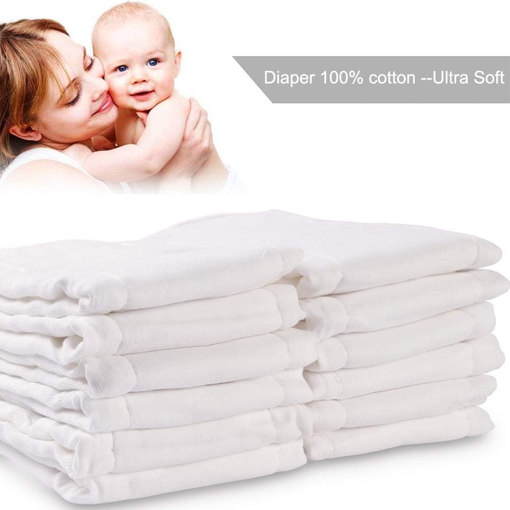 Pañales de tela preplegados de algodón, 100% algodón de primera calidad sin blanquear, pañales lavables de 6 capas para bebés y niños pequeños