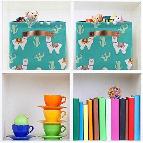 SEULIFE – Cesta de almacenamiento plegable con diseño de cactus y llamas, diseño de alpaca y animales, organizador grande y plegable, cubos de