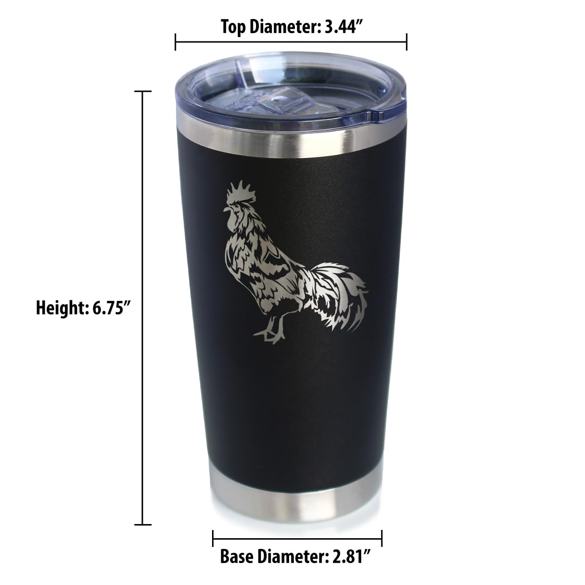 Rooster – Insulated Coffee Tumbler Cup with Sliding Lid – Stainless Steel Travel Mug – Chicken Gifts and Farm Décor for Women and Men – Black