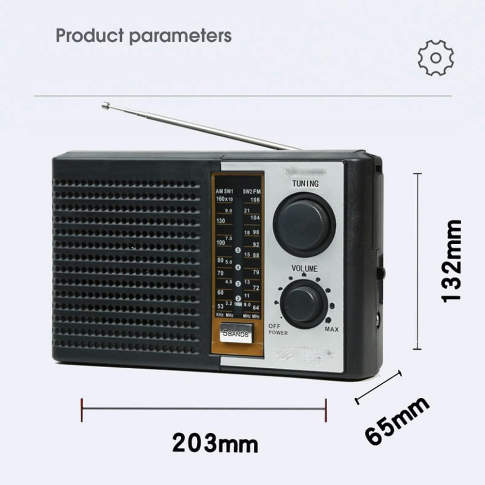 Radio meteorológica AMFMTVSW Radio meteorológica 5 bandas Altavoz de radio meteorológica alimentada por batería para ancianos Tarjeta de soporte