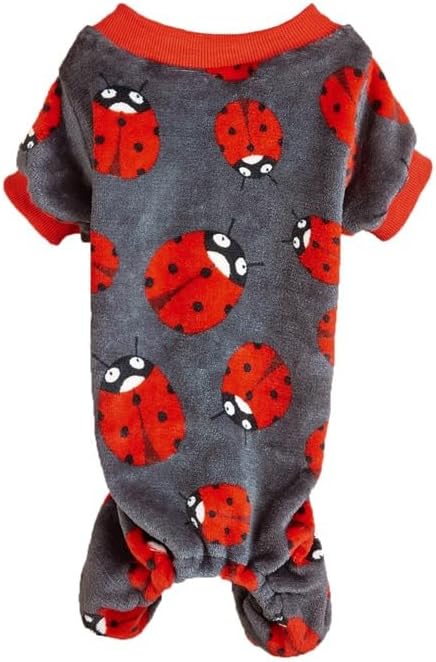 Moorfowl Pijama de forro polar para perros pequeños, overol con estampado de coccinella roja, para cachorros, para chihuahua, Yorkie, Navidad,