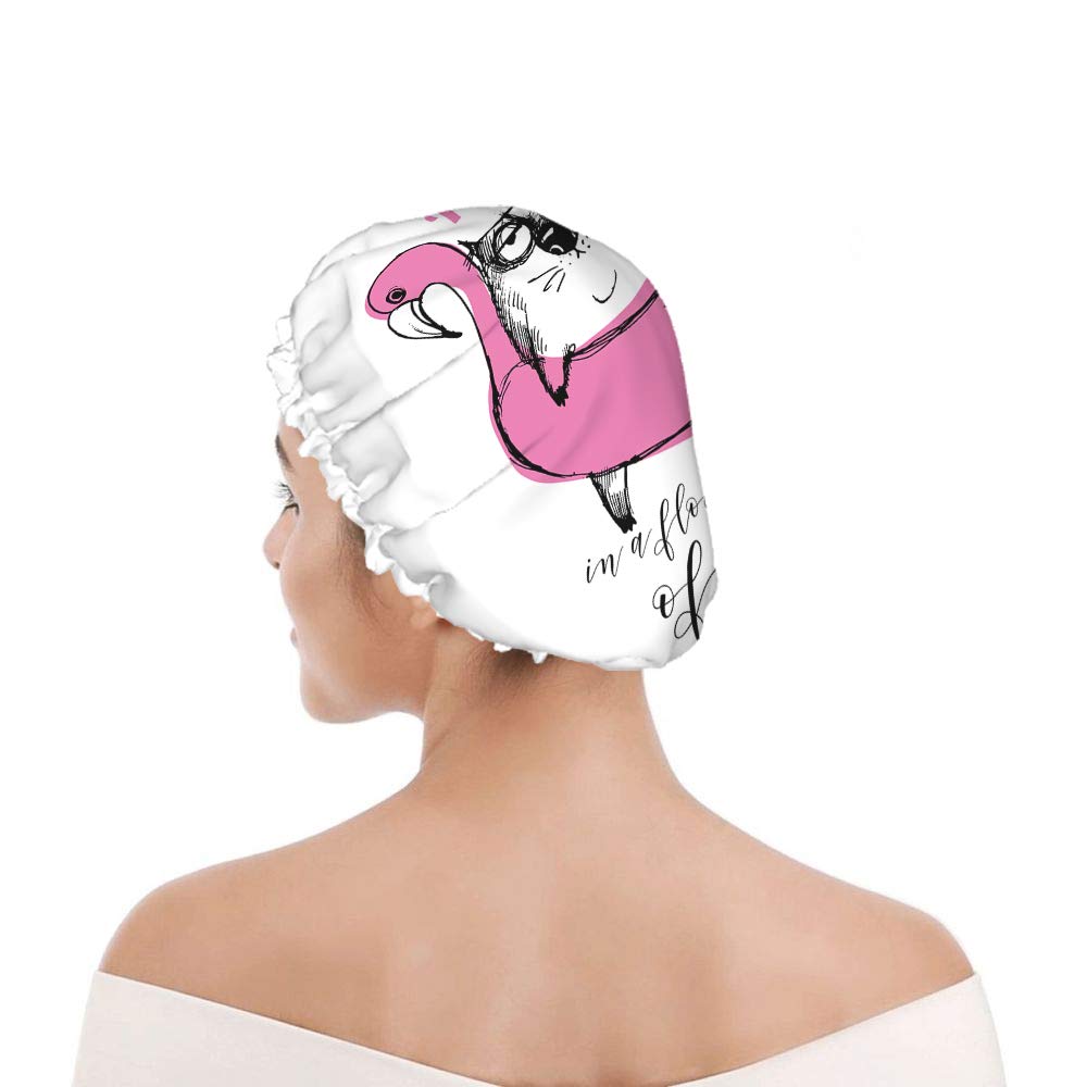 Swono Fnuuy – Gorro de ducha para gatos, diseño de dibujos animados con flamenco rosa, impermeable, doble capa, perfecto para todas las longitudes y