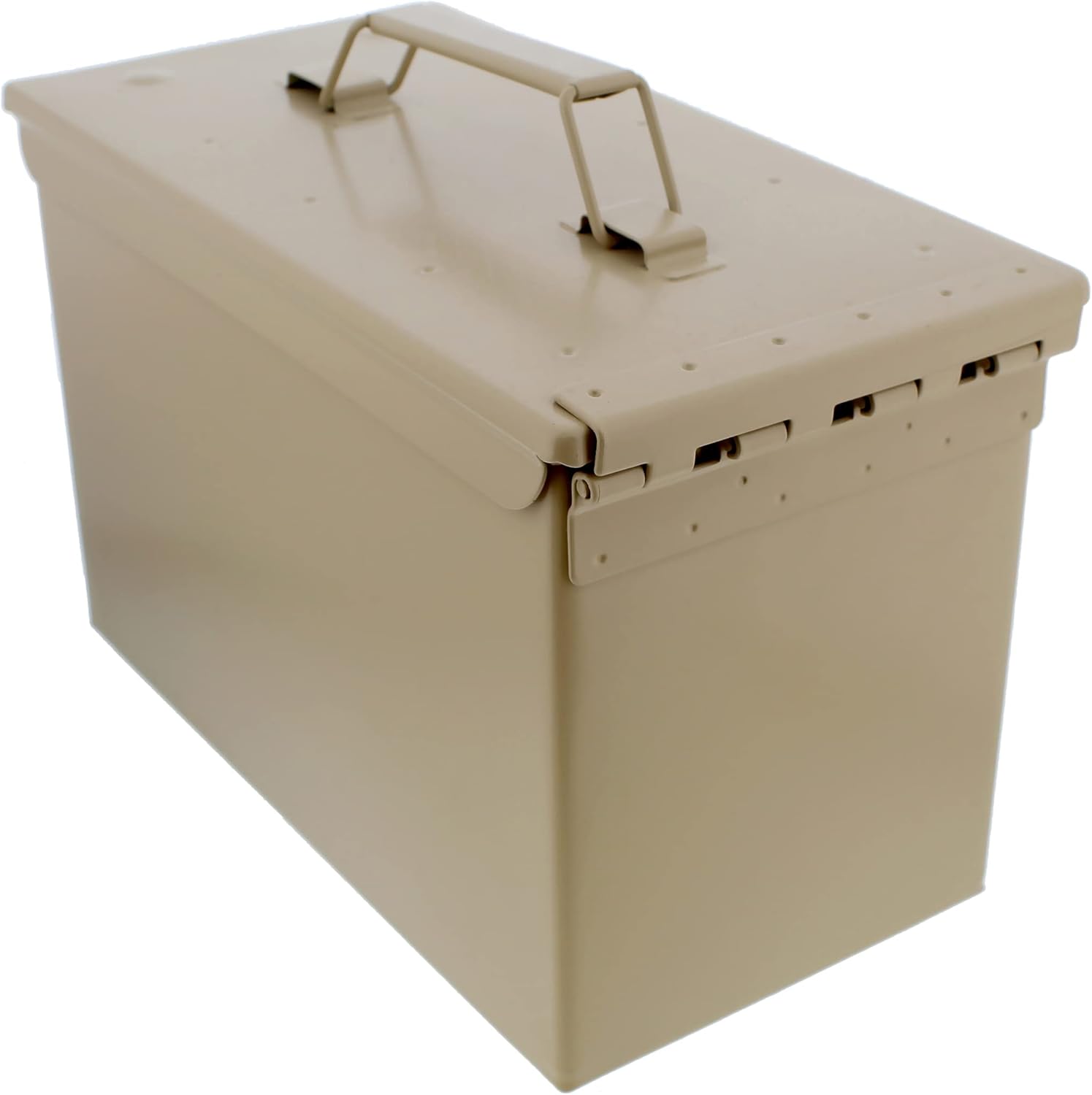 Juego de 4 cajas de munición de metal, 50 recipientes de almacenamiento de munición Cal Tan con tapas para almacenamiento militar o doméstico