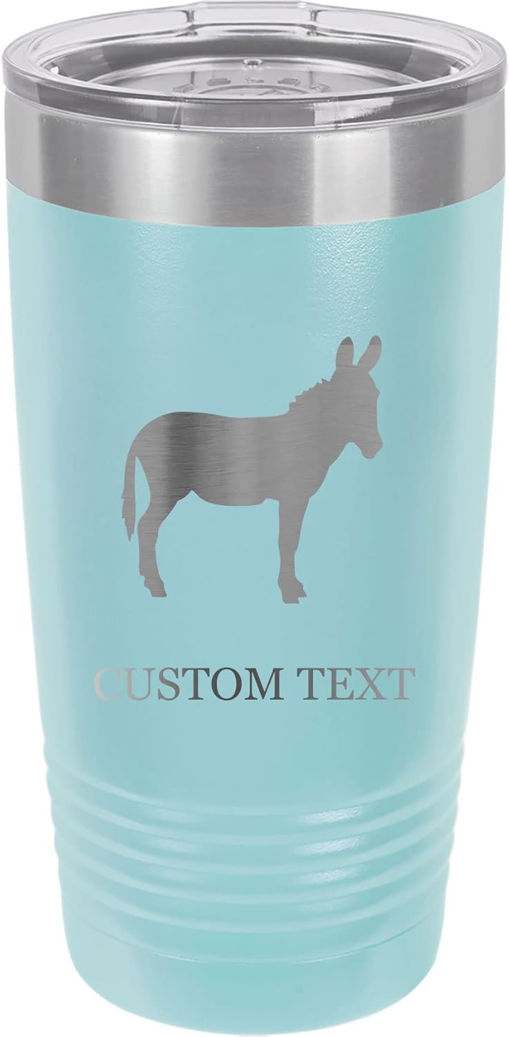 Vaso de acero inoxidable con aislamiento al vacío de 20 onzas personalizado de doble pared grabado con láser, taza negra para café, burro,