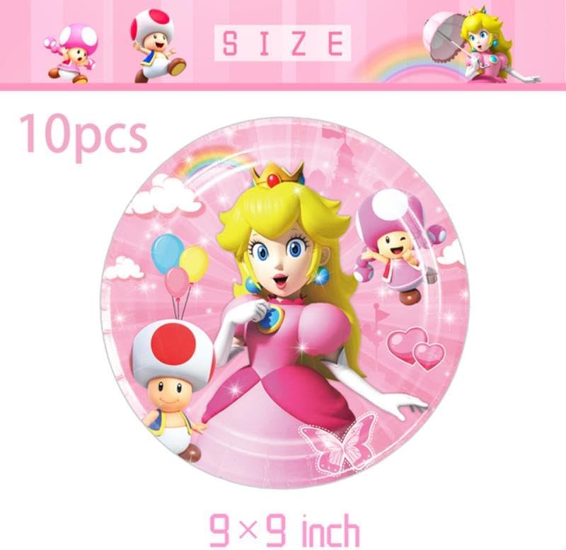 131 piezas de vajilla de fiesta de melocotón princesa para Mario, 50 calcomanías, 20 platos, 20 servilletas, 10 cuchillos, tenedores y cucharas, 10