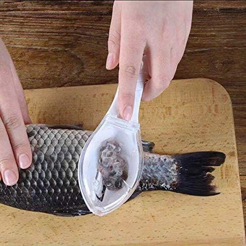 Rápido quitar el cepillo de piel de pescado de plástico escamas de pescado ralladores raspador herramienta de limpieza fácil de la cocina (blanco)