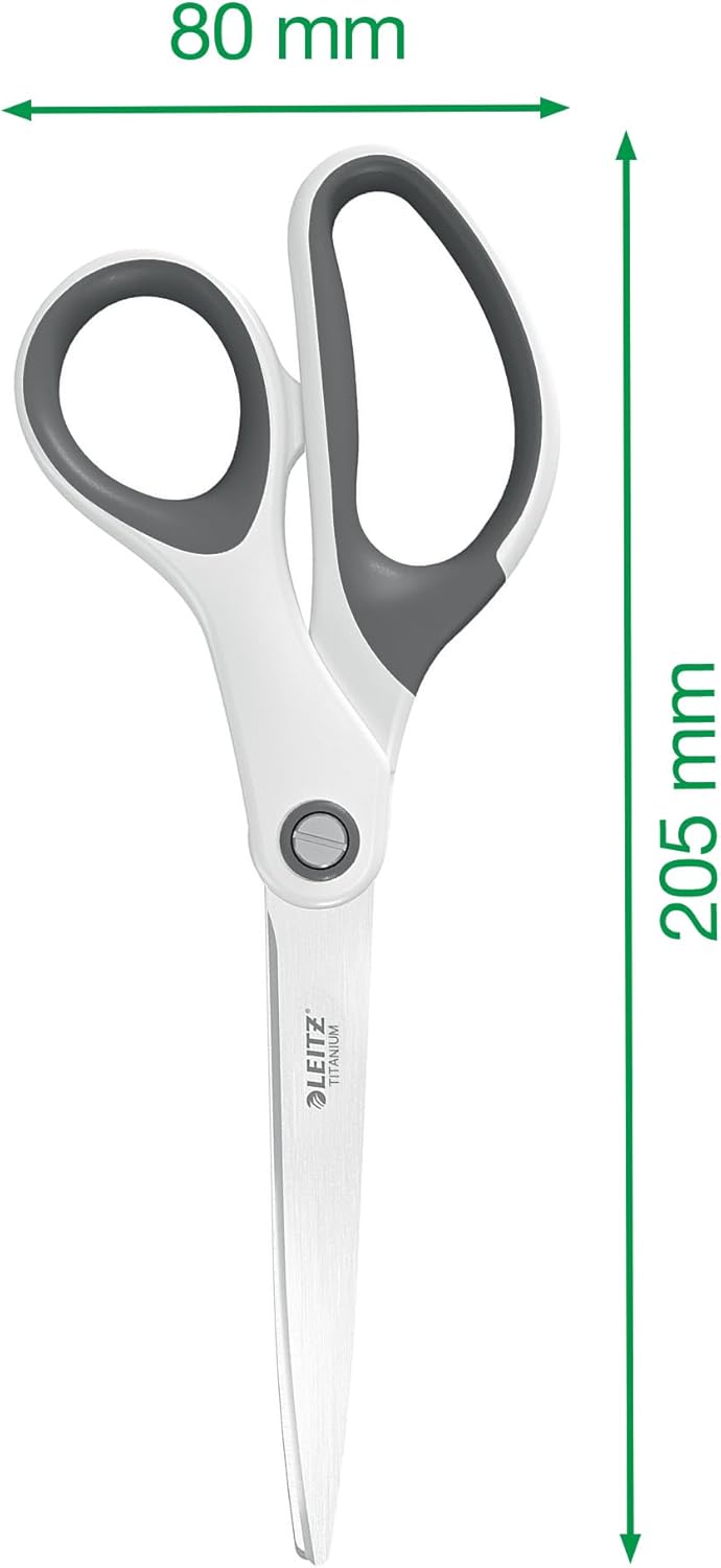 Leitz Tijeras de titanio de 2.6 x 0.6 x 5.9 in, para diestros o zurdos (ambidiestros), mango ergonómico, rango Wow, azul hielo
