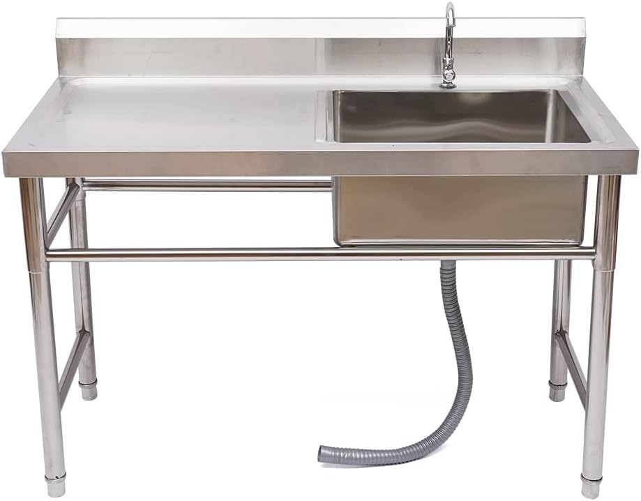 Fregadero de cocina de 1 compartimento, acero inoxidable de 47.2 x 23.6 x 31.5 in, juego de fregadero de restaurante, fregadero de cocina con un