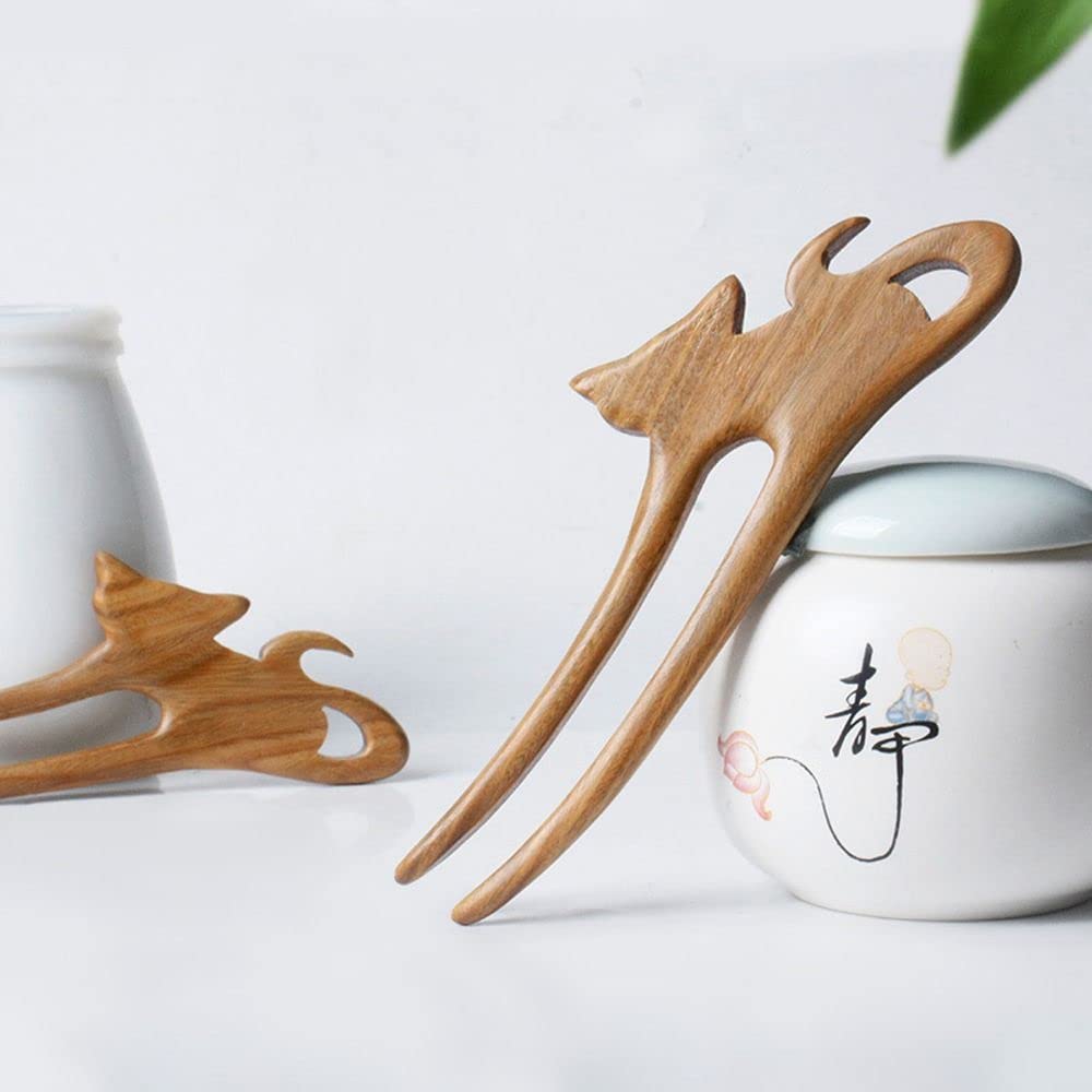 Palos de pelo de madera para gatos en forma de U, estilo chino, horquillas, horquillas, horquillas trenzadas, tocado retro (A)