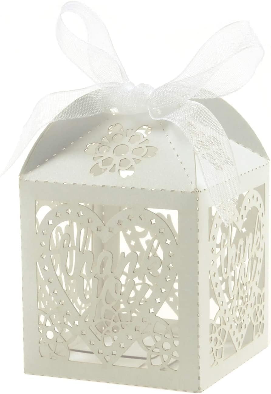 COTOPHER Cajas cortadas con láser, 60 unidades, cajas de regalo de agradecimiento, cajas de regalo de boda, cajas de dulces de encaje para bodas,