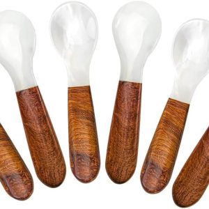 DUEBEL Juego de 6 cucharas de caviar de mango de madera, cucharas de nácar de 4 pulgadas para servir caviar, servir huevos, deroración de catering DUEBEL Juego de 6 cucharas de caviar de mango de madera, cucharas de nácar de 4 pulgadas para servir caviar, servir huevos, deroración de catering