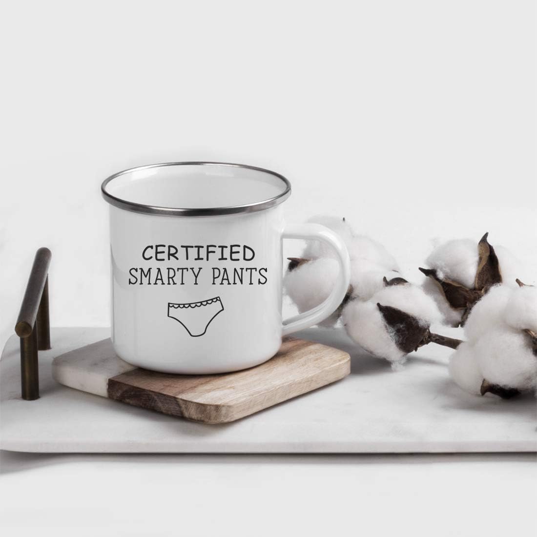 Andaz Press Funny Graduation 11oz. Stainless Steel Campfire Coffee Mug Gag Gift, Certified Smarty Pants, 1-Pack, Enamel Camp Funny Witty Present