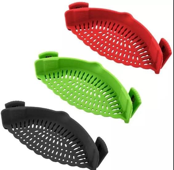ENDEGOO – Colador de silicona y colador de pasta, colador ajustable de clip negro para ollas, sartenes y cuencos, colador de cocina para frutas y