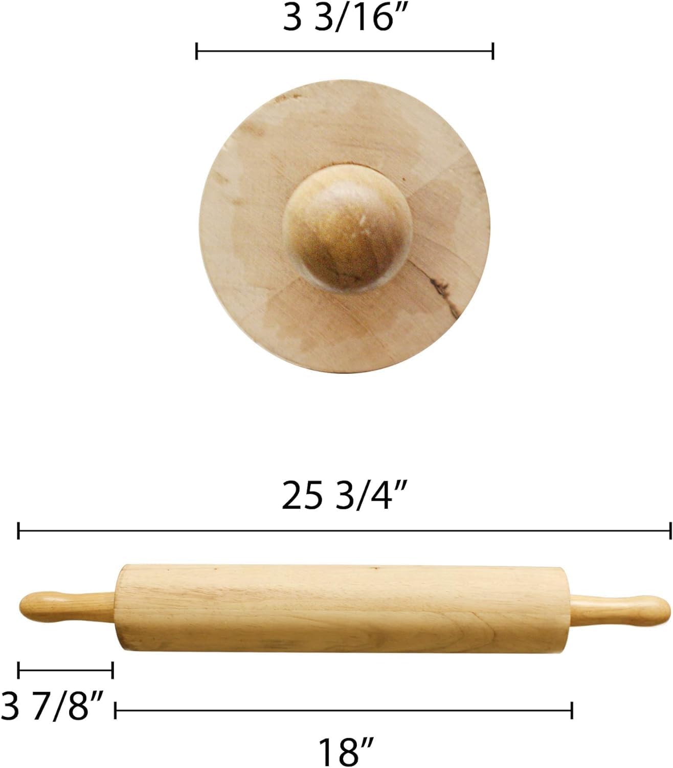 Rodillo de madera de 18 pulgadas de diámetro de 3-14 pulgadas – Rodillo de madera para masa, rodillo de madera clásico para todas las necesidades de