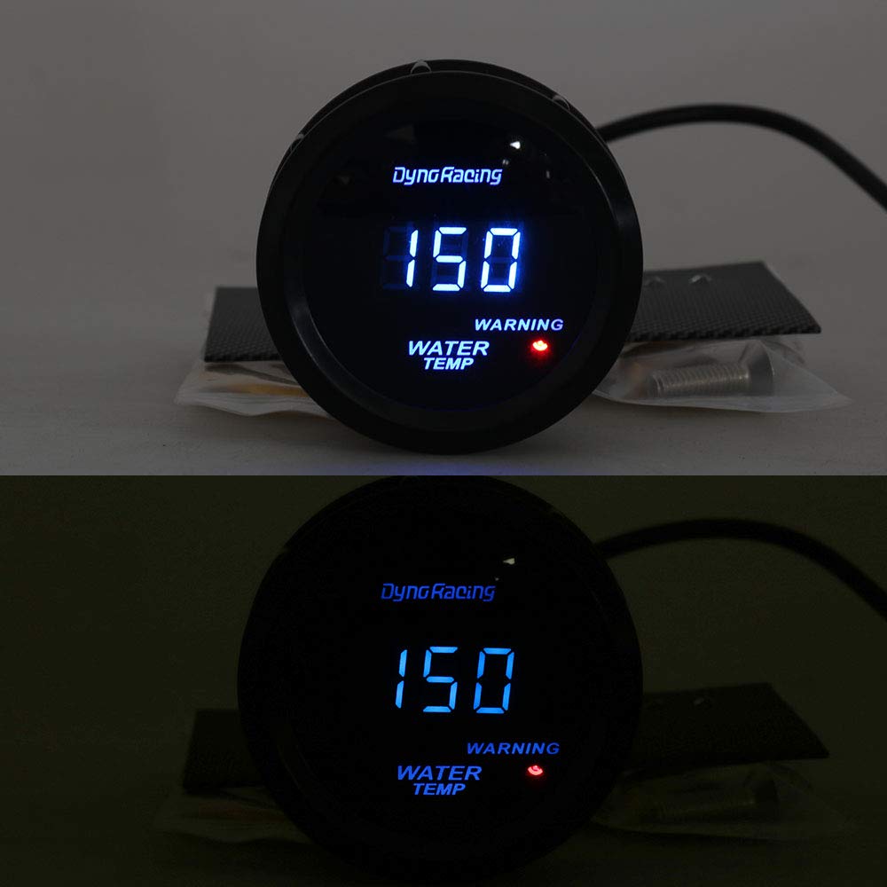 Dynoracing – Medidor digital de temperatura de agua LED azul de 2 pulgadas, 2.047 in, 104.0-302.0 F con adaptador de sensor de tubería de
