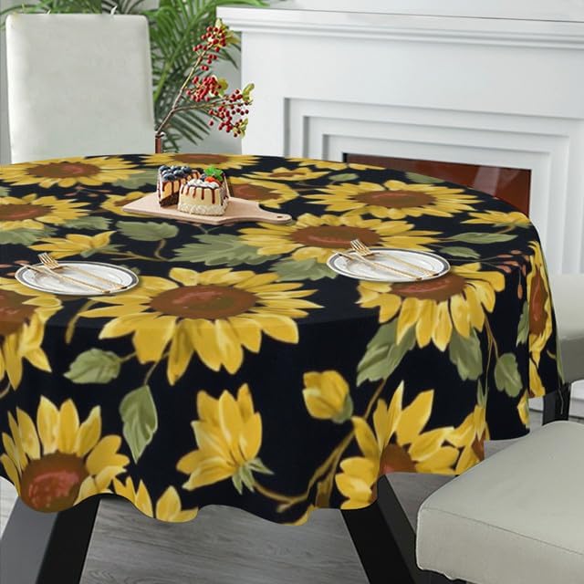 Mantel redondo de 60 pulgadas con patrón de mariposa de girasol, mantel retro para decoración del hogar, fiesta, cocina, comedor, picnic, otoño, día