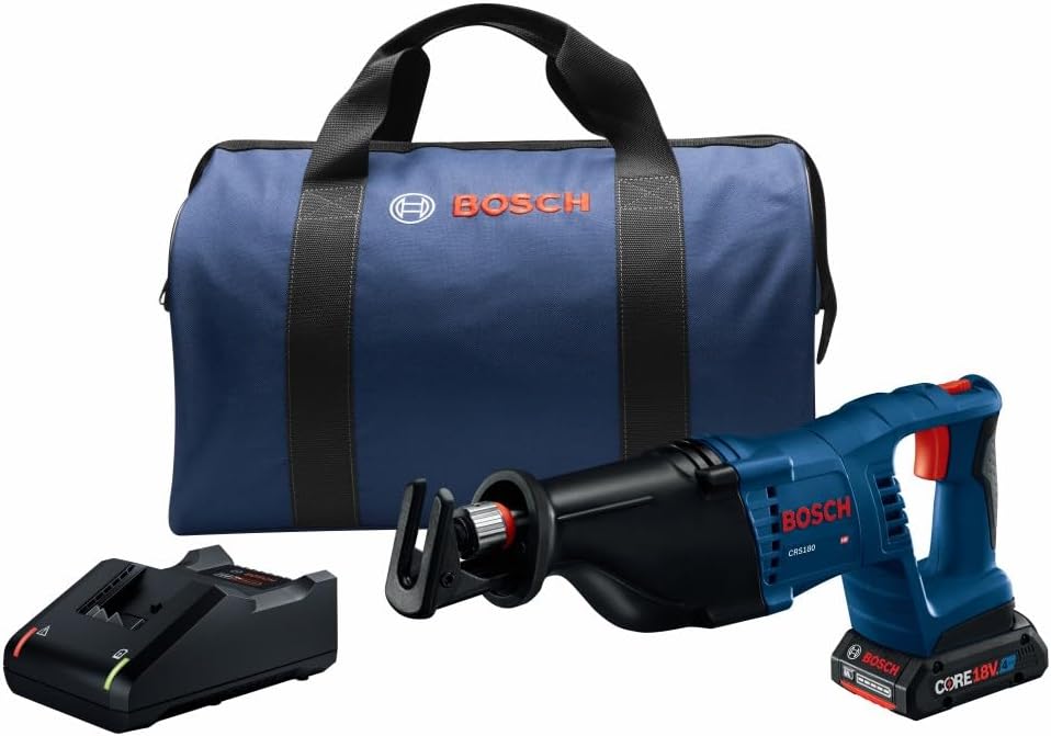 BOSCH CRS180-B15 Kit de sierra recíproca con mango en D de 18 V, 1-18 pulgadas, con (1) batería de alimentación avanzada CORE18V 4 Ah