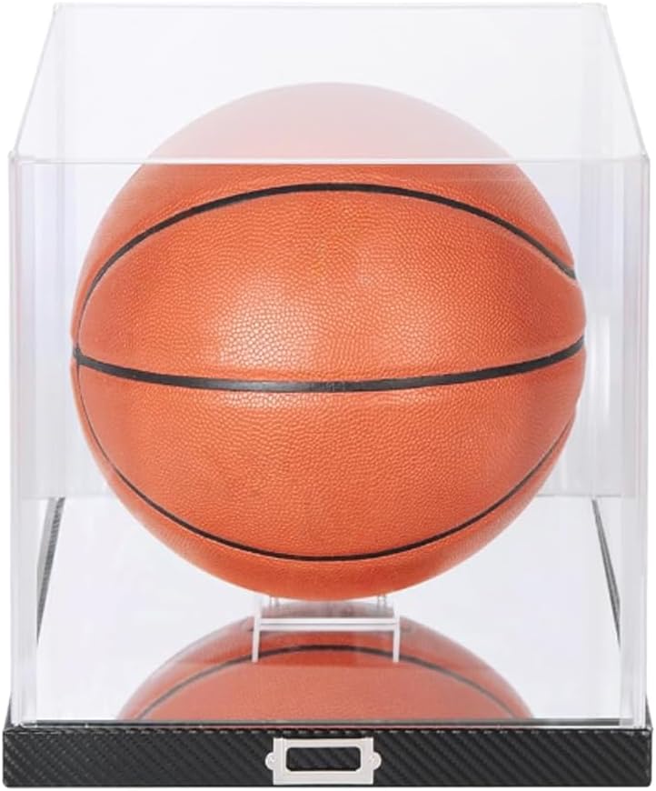 JackCubeDesign MK342A – Vitrina de baloncesto con base de estilo fibra de carbono, soporte para pelotas deportivas de acrílico prémium para