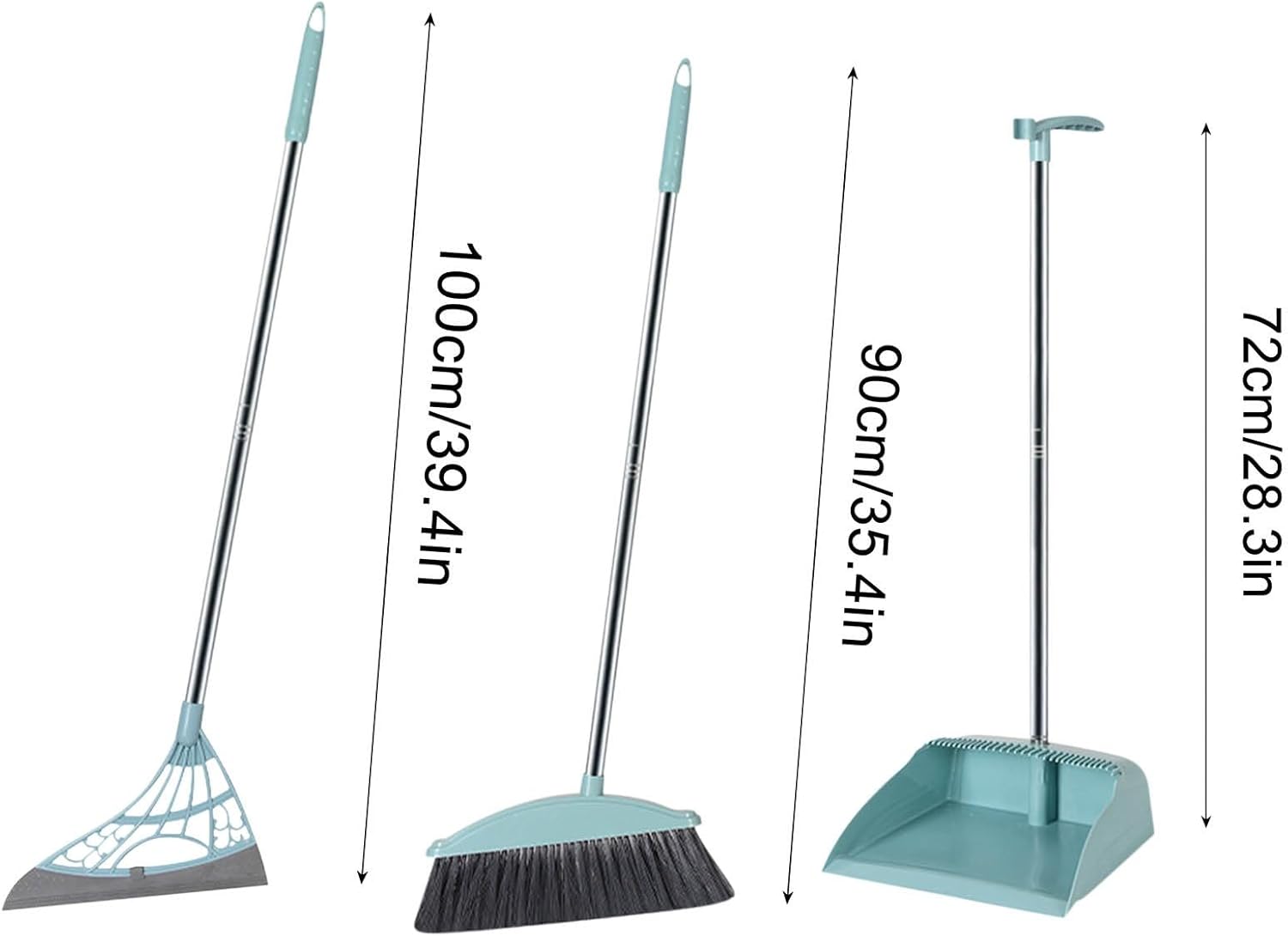 Brooms with Dustpan Squeegee Combo Set, Rotated 180 Degrees, Stainless Steel Handle for Kitchen Office Lobby Floor Hote