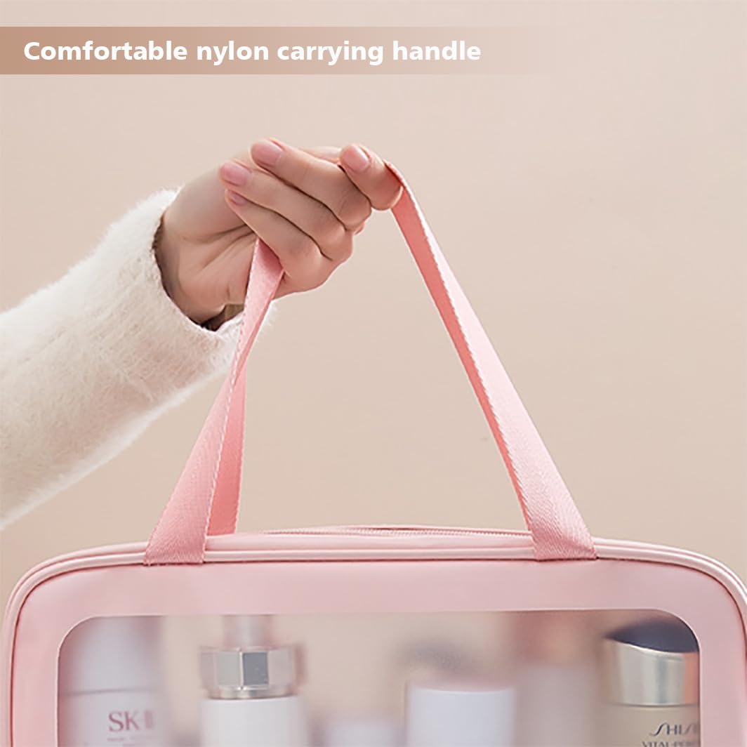 DAPOWER Neceser de viaje para mujeres y hombres, bolsa de ducha translúcida mate con asa práctica, bolsa organizadora de cosméticos de maquillaje