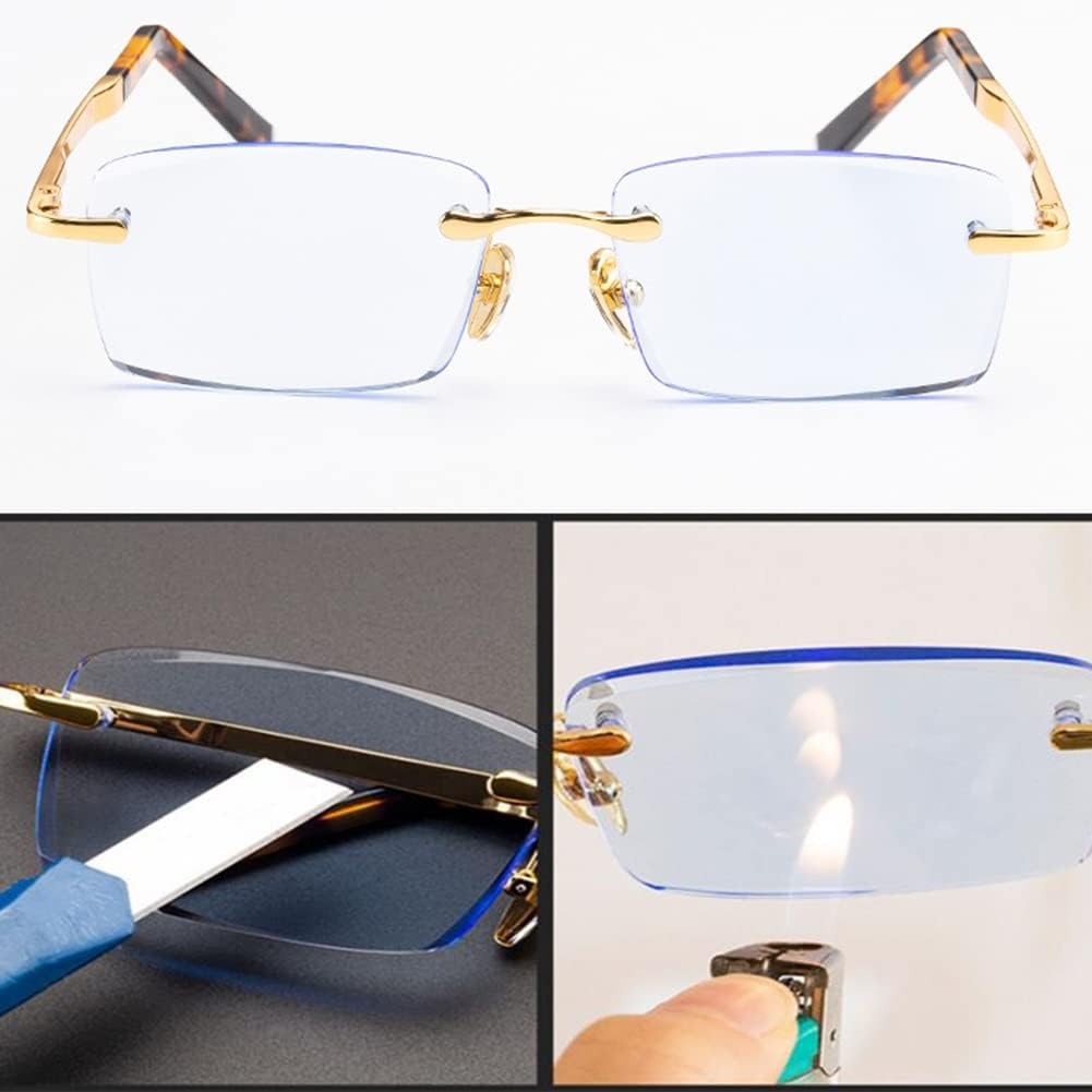 Gafas de lectura con corte de diamante para hombres y mujeres, lectores de cristal sin montura (color  azul, tamaño 2.5+)