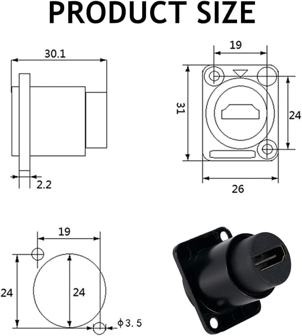PENGLIN Adaptador de montaje en panel HDMI 4K 60Hz, HDMI 2.0 Panel roscado acoplador de montaje fijo hembra a hembra para proyector de monitor de TV