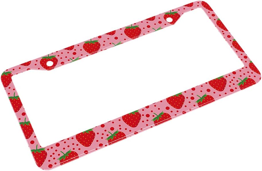 Beabes Lindo patrón de fresa fruta rosa soporte para placa de matrícula lunares marco rojo cubierta de placa de matrícula accesorios de coche 2