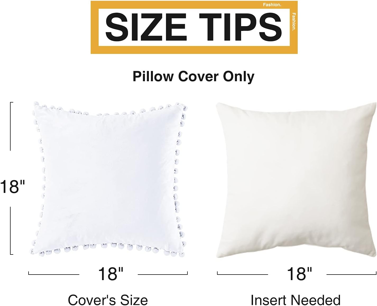 Top Finel juego de 2fundas de almohada decorativas con pompones, de terciopelo suave, lisas, para sofá, dormitorio o automóvil, 18 x 18pulgadas,