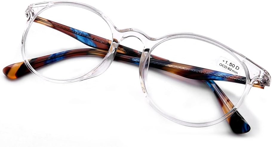 DOOViC Gafas de lectura de moda con diseño de Italia para mujeres y hombres, marcos transparentes con estuche +4.00 de fuerza