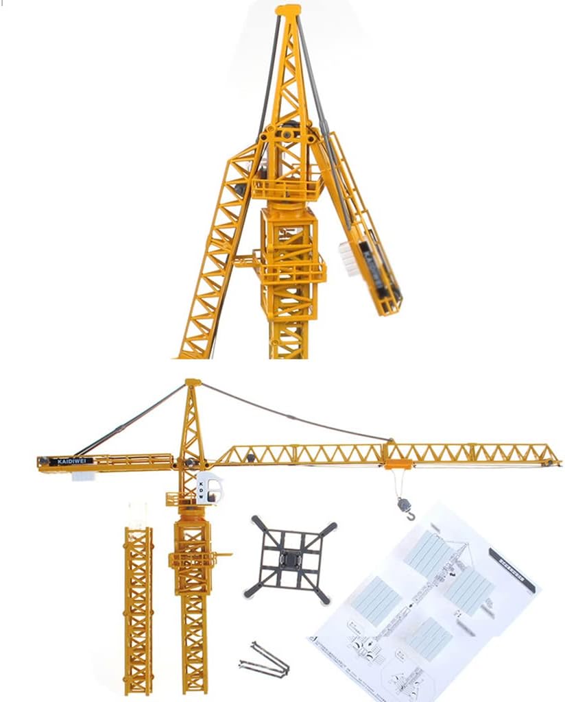 Modelo de grúa torre fundida a presión de aleación 150, modelo de vehículos de construcción de grúa de simulación, juguete giratorio de 360 grados,