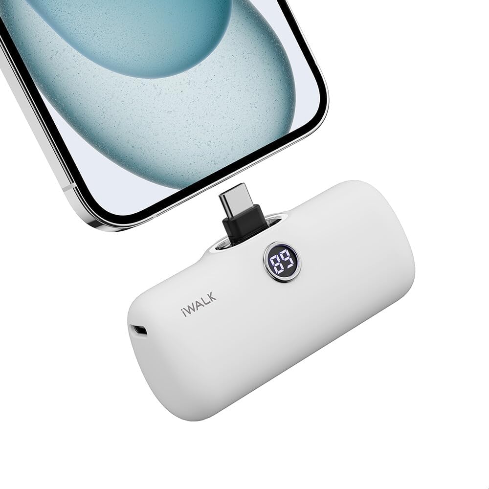 iWALK Cargador portátil de 4800 mAh, 20 W, USB C, batería de carga rápida pequeña con pantalla LED compatible con iPhone 15, 15 Plus, 15 Pro, 15 Pro