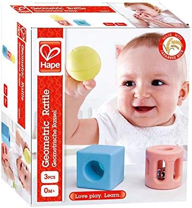 Hape Sonajero geométrico  Juguetes coloridos para recién nacidos, bebés y niños pequeños, juego de juguetes educativos tempranos de 3 piezas