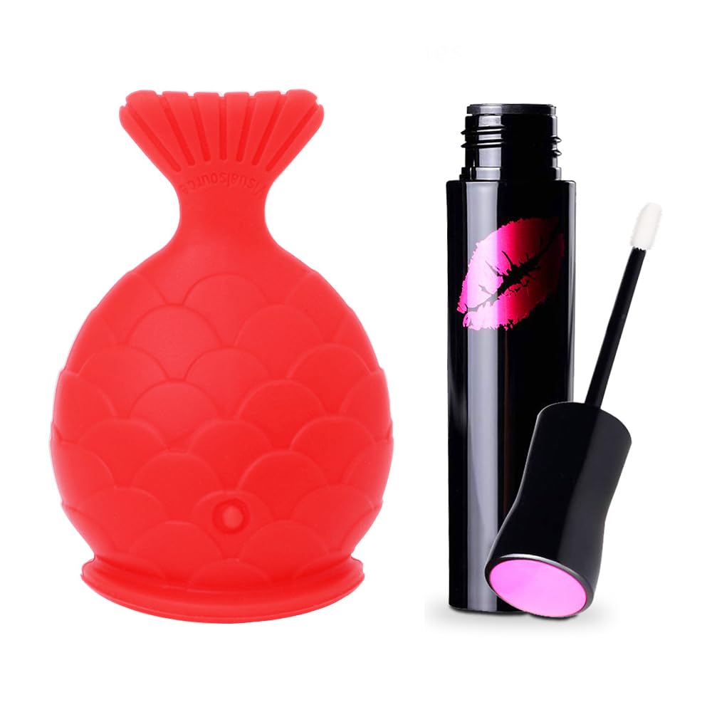 Dispositivo de relleno de labios+juego de brillo para labios, kit de herramientas de relleno de labios en forma de pez, potenciador de labios de