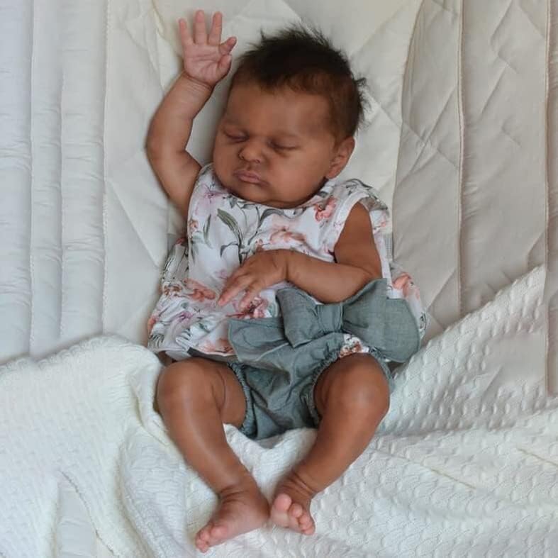 Angelbaby Muñecas de bebé Reborn negras realistas, muñeca de bebé recién nacida realista de 18 pulgadas, muñeca afroamericana durmiente con aspecto
