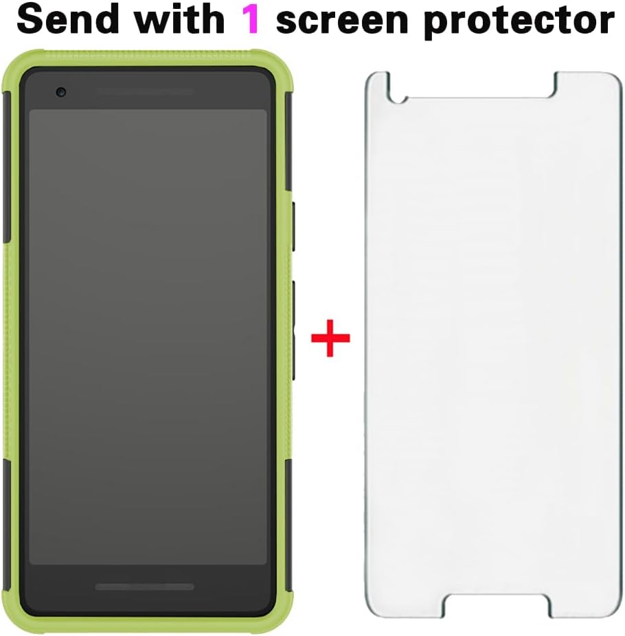 Asuwish Funda para teléfono para Google Pixel 2 con protector de pantalla de vidrio templado y soporte delgado, híbrida, resistente, funda