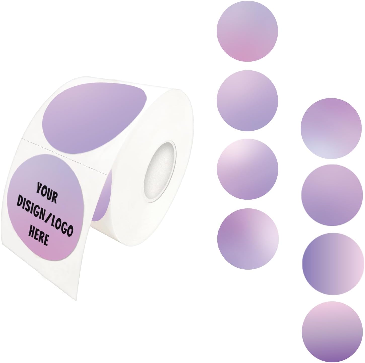 Etiquetas adhesivas térmicas redondas moradas de 1.5 pulgadas, etiquetas térmicas directas circulares autoadhesivas, etiquetas adhesivas multiusos