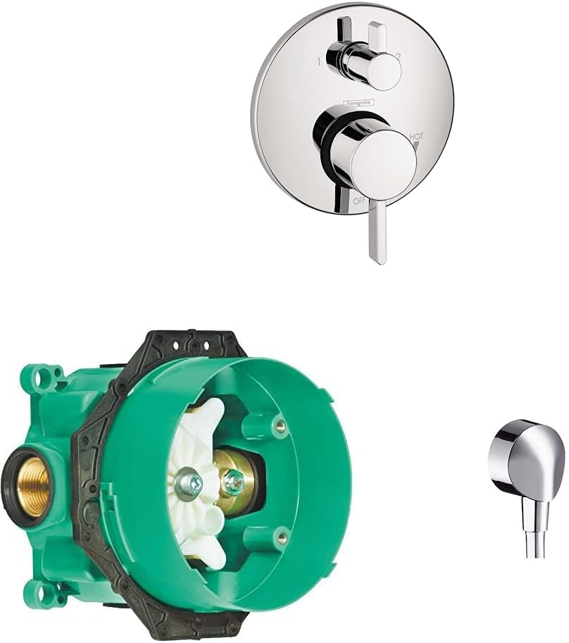 hansgrohe Ecostat Modern 27458003 – Válvula de ducha de equilibrio de presión de 7 pulgadas de ancho y 1850181, iBox Plus con topes de servicio y