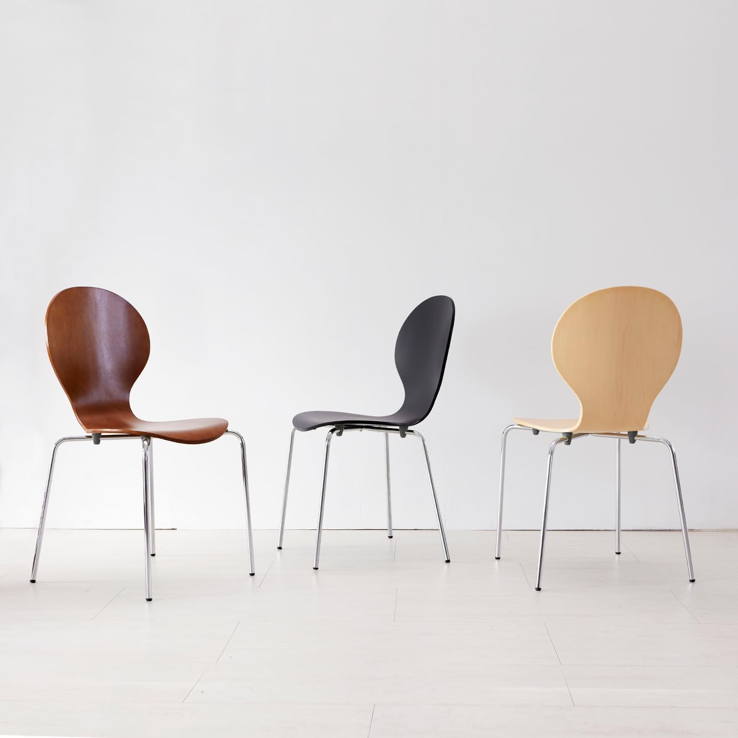 Livinia No.9 – Juego de 2 sillas de comedor de madera modernas de mediados de siglo, contemporáneas, apilables, de madera curvada, para interior de