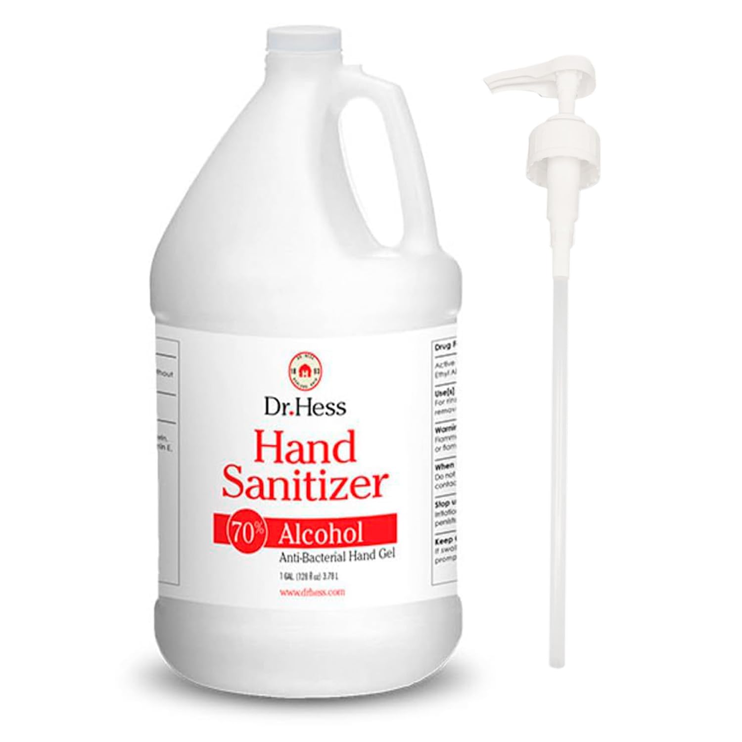 Dr. Hess Gel desinfectante de manos, 70% alcohol, mejorado con aloe vera para calmar la piel, mata gérmenes y evita la sequedad de manos,