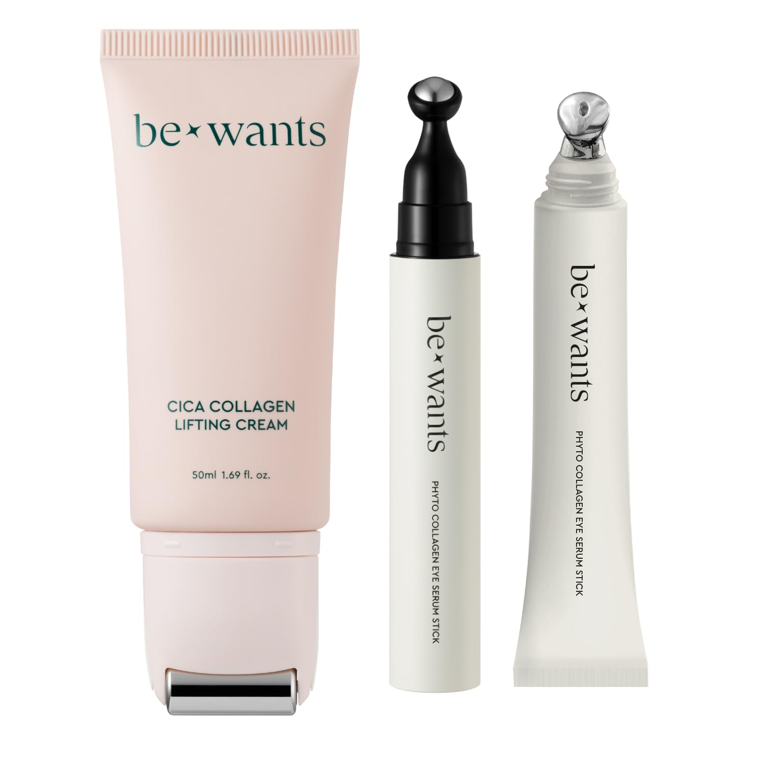 bewants Cica Collagen Lifting Cream (1.7 onzas líquidas), suero de ojos roll-on y crema para ojos