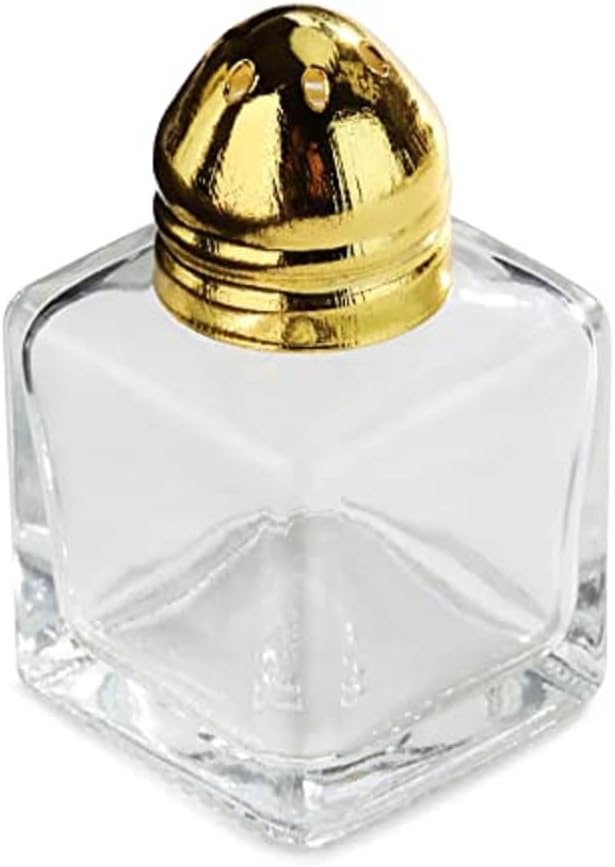 Juego de 24 saleros y pimenteros dorados de 12 oz, mini cubos cuadrados de cristal, saleros y pimenteros con parte superior dorada para restaurantes