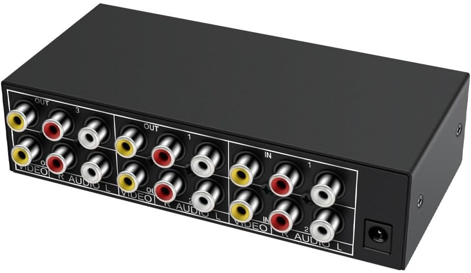 3RCA AV Audio Video Switcher Divisor 2 en 4 Salida 2 en 2 Salidas Reproductor de DVD Consola de juegos Caja de TV Monitor de TV Externo Proyector