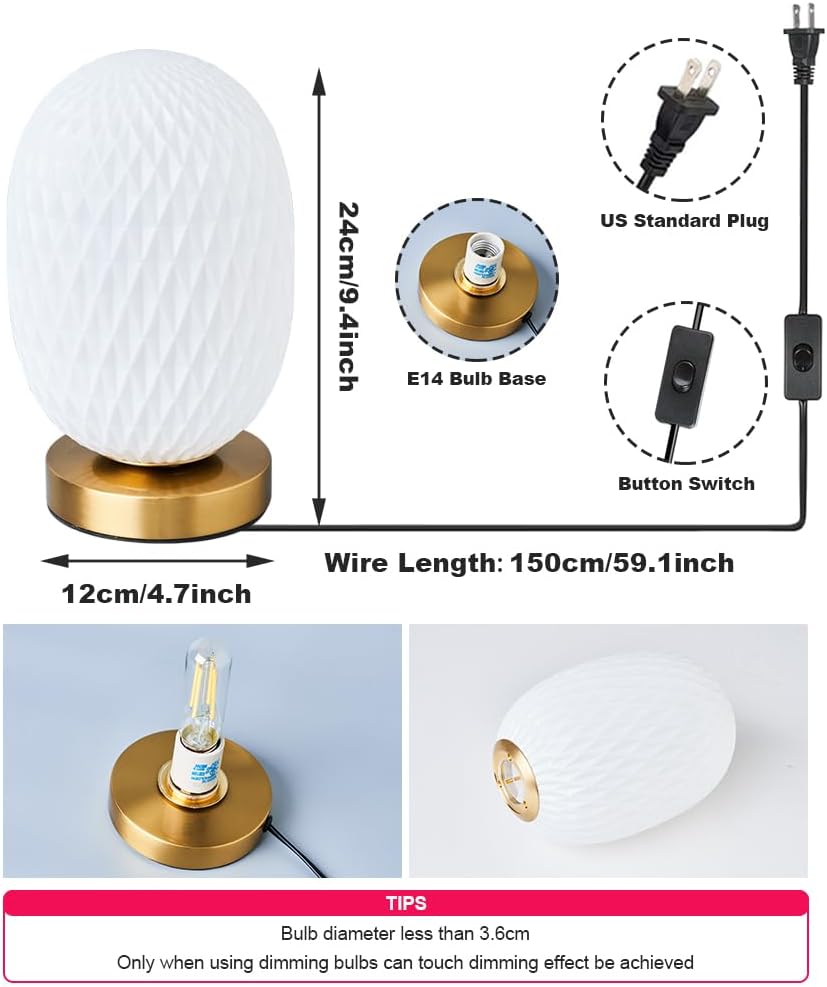 Moderna lámpara de mesa de cristal con globo de mediados de siglo, industrial regulable con control táctil, luces de escritorio, 3 niveles de