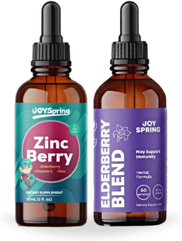Joy Spring Zinc con suplementos de vitamina C para niños y jarabe de saúco para apoyo inmunológico de niños
