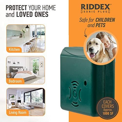 Riddex Sonic Plus – Repelente ultrasónico de plagas, se conecta con salidas adicionales para uso en interiores, repelente de insectos, repelente de