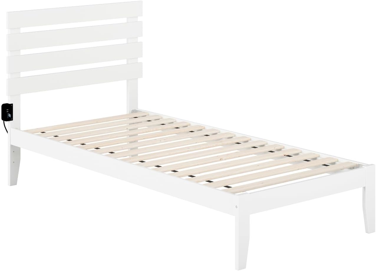 AFI, Cama de plataforma Oxford, tamaño individual XL con cargador USB conectable, color blanco